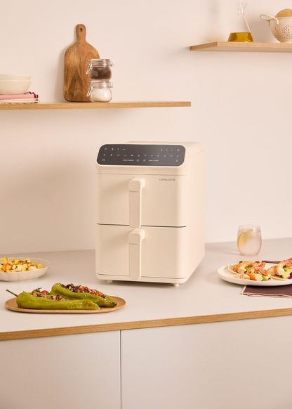 CREATE Air Fryer Dual Stack Air Fryer with Double Height and Independent Control 11.2L Cream White/Capacity 9-10 Servings, 10 Programmes, Dual Cook, Touch Panel, 2600-3000W