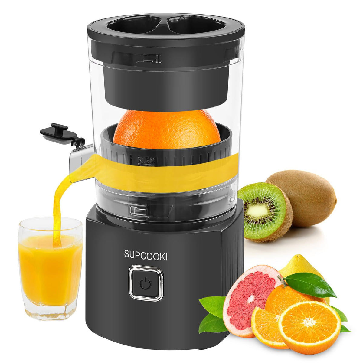 Hands Free Electric Citrus Juicer, Automatic Juicer Machine with Cleaning Brush, Orange Lime Grapefruit Squeezer, One-touch Operation,