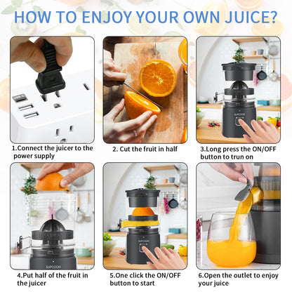 Hands Free Electric Citrus Juicer, Automatic Juicer Machine with Cleaning Brush, Orange Lime Grapefruit Squeezer, One-touch Operation,