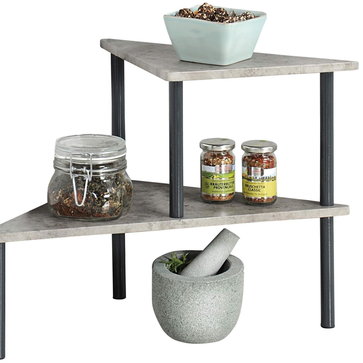 KESPER 27811 2-Tier Concrete Effect Kitchen Shelving Unit Grey Shelving Unit Corner Shelf Shelf