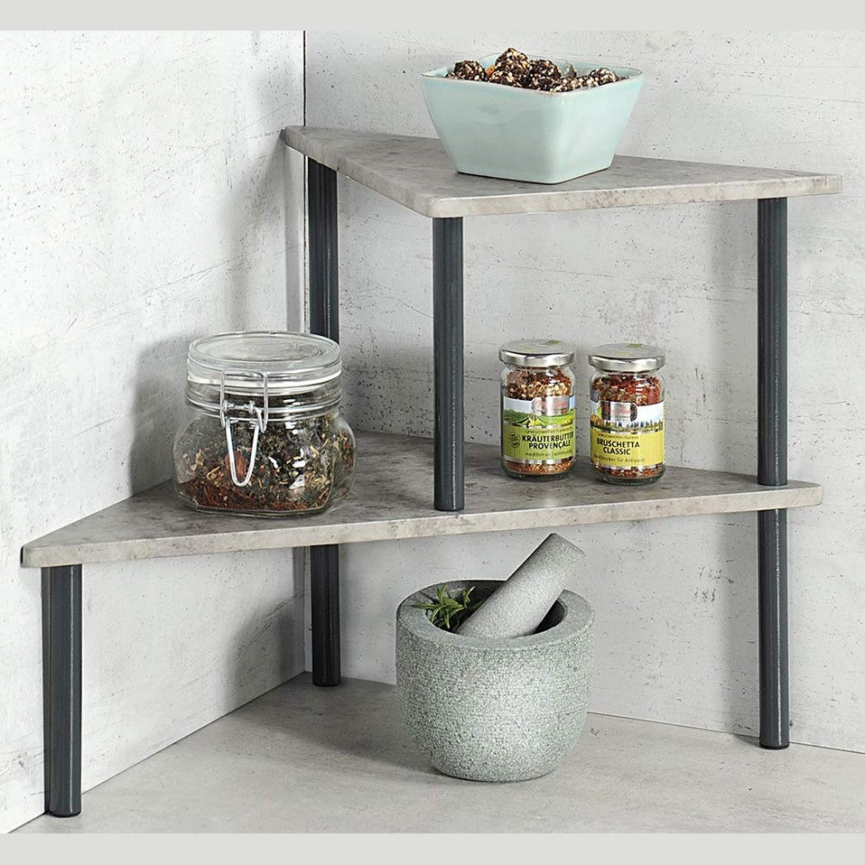 KESPER 27811 2-Tier Concrete Effect Kitchen Shelving Unit Grey Shelving Unit Corner Shelf Shelf