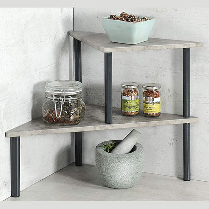KESPER 27811 2-Tier Concrete Effect Kitchen Shelving Unit Grey Shelving Unit Corner Shelf Shelf