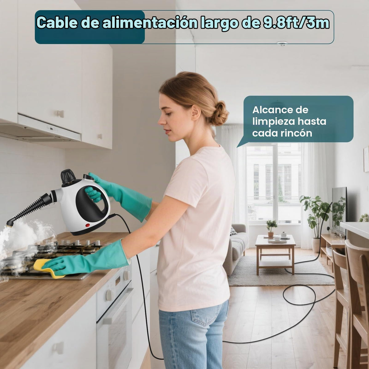 Powerful Household Cleaning Steamer, Handheld Steam Cleaner with 14 Accessories & 350 ml Tank, 1050 W Steam Cleaner for Carpets, Curtains, Sofas, Kitchens and Bathrooms