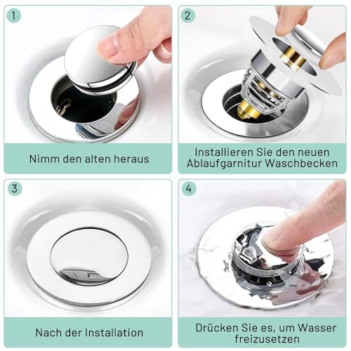 Homonic - Universal Sink Plug Replacement, Pure Copper, Double Seal, Fits 32-42 mm