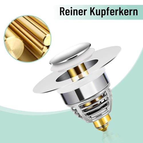 Homonic - Universal Sink Plug Replacement, Pure Copper, Double Seal, Fits 32-42 mm