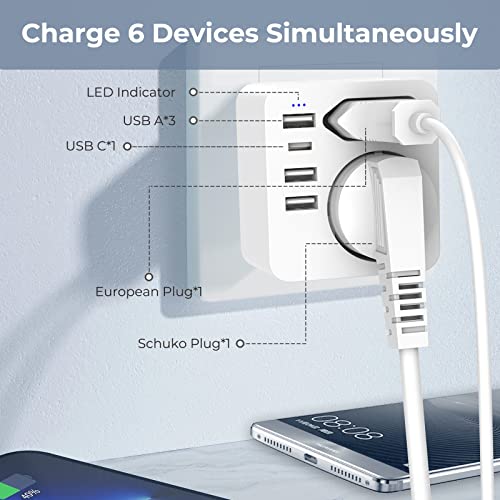 Hoppac - French to UK Plug Adapter, Type G, Compatible with Europe & Schuko