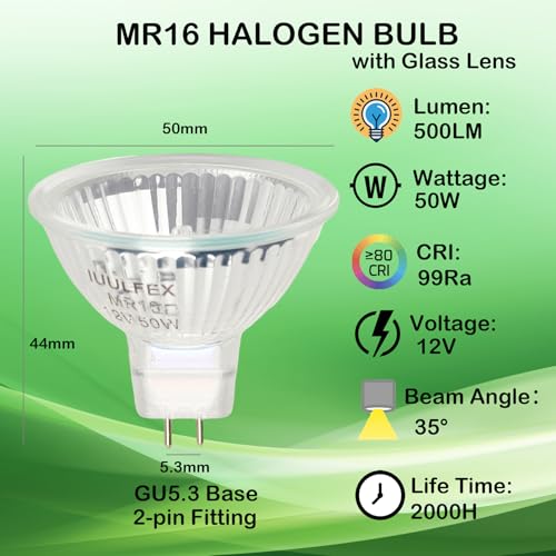 IuulFex - Dimmable MR16 Halogen Light Bulbs 8 Pack, 12V 50W, Warm White 2700K