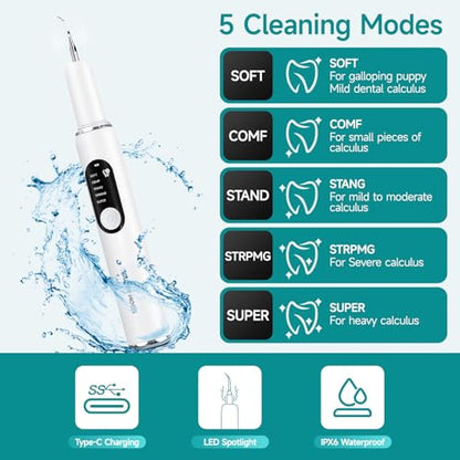 Jellytree - Dog Plaque & Tartar Remover Kit with LED Light, 5 Cleaning Modes