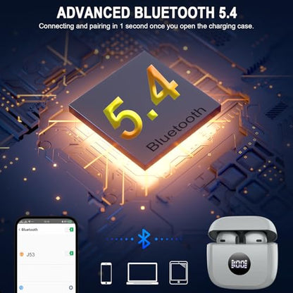 Jxrev - Wireless Earbuds with Bluetooth 5.4, IP7 Waterproof, 40H Playtime