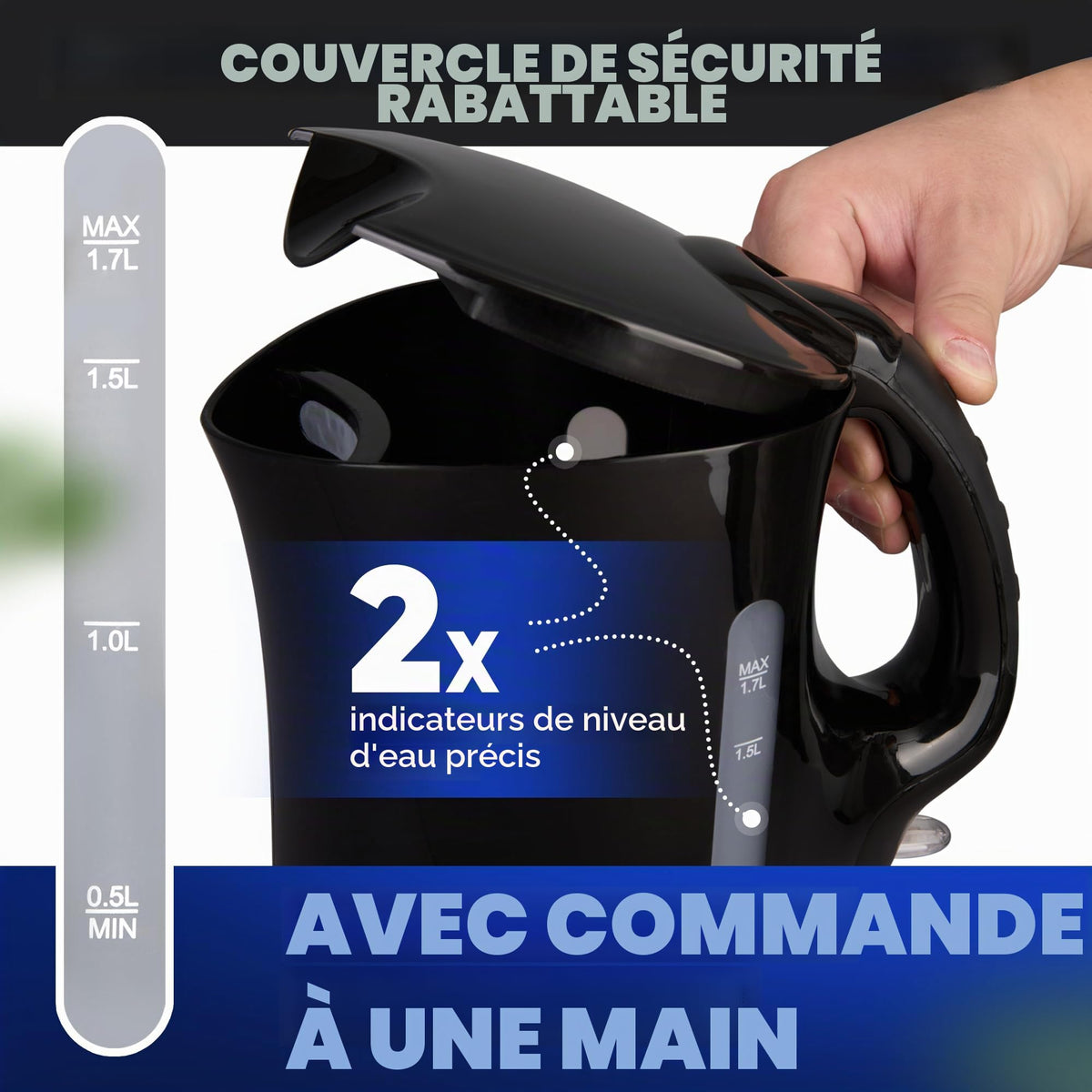 Clatronic Kettle 1.7 L with automatic & manual shut-off, removable anti-limescale filter, max. 2200Watt, Black