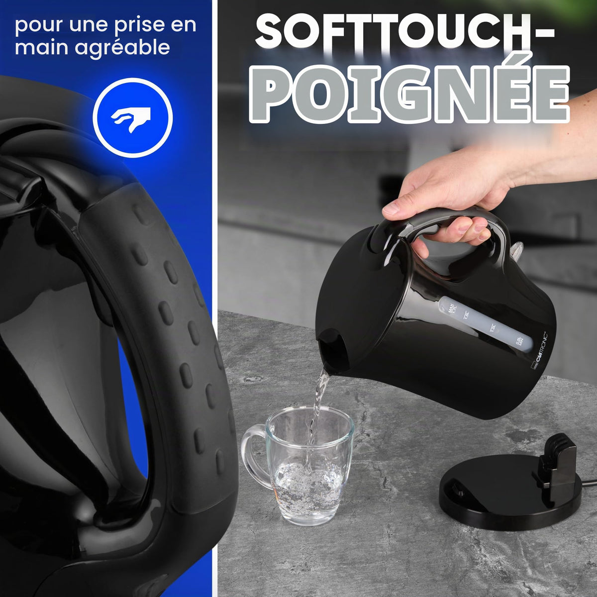 Clatronic Kettle 1.7 L with automatic & manual shut-off, removable anti-limescale filter, max. 2200Watt, Black
