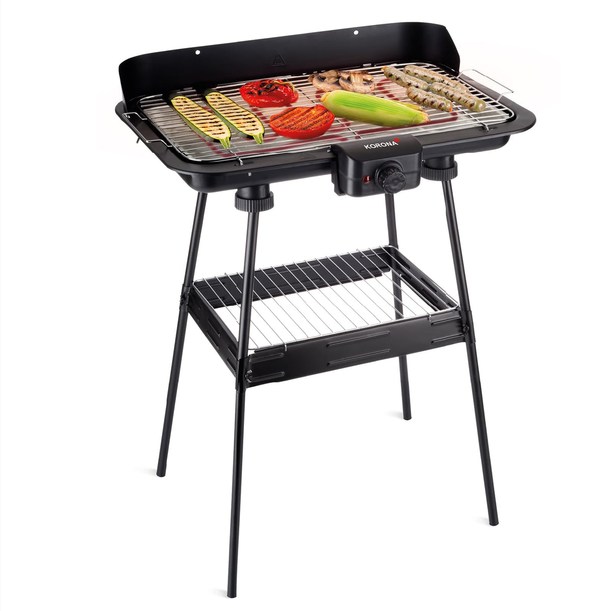 Korona 46221 Electric Standing Grill with XXL Cooking Grate (51 x 30 cm) / 2200 Watt / Wind Protection / Indicator Light / Safety Switch / Continuous Temperature Setting