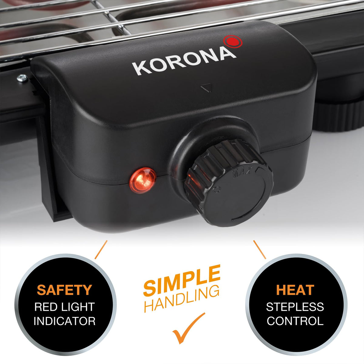 Korona 46221 Electric Standing Grill with XXL Cooking Grate (51 x 30 cm) / 2200 Watt / Wind Protection / Indicator Light / Safety Switch / Continuous Temperature Setting