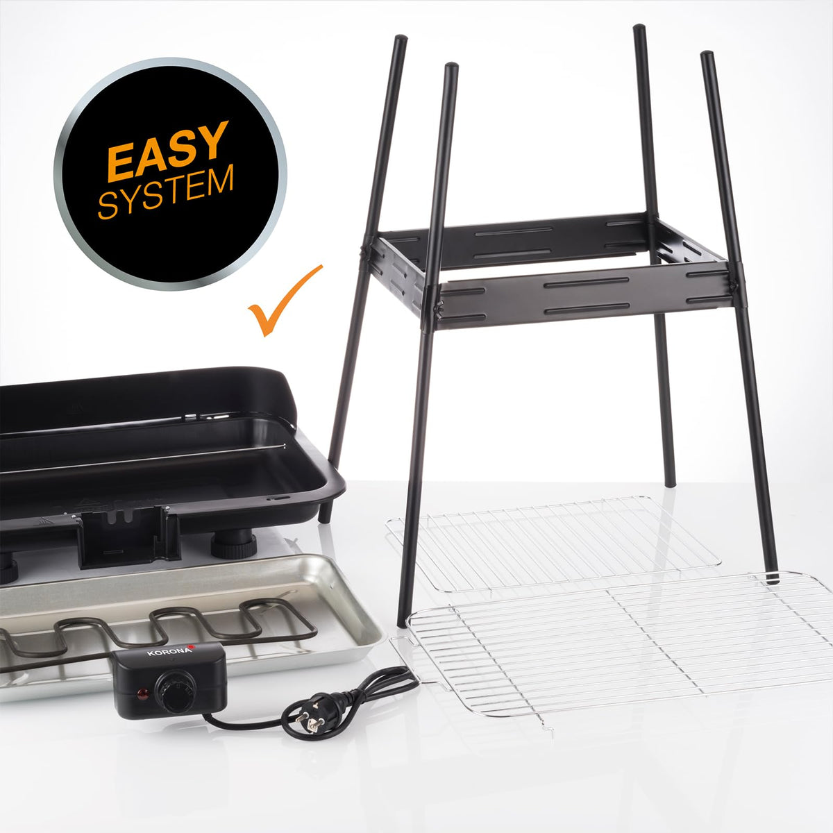 Korona 46221 Electric Standing Grill with XXL Cooking Grate (51 x 30 cm) / 2200 Watt / Wind Protection / Indicator Light / Safety Switch / Continuous Temperature Setting