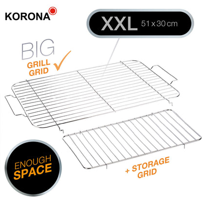 Korona 46221 Electric Standing Grill with XXL Cooking Grate (51 x 30 cm) / 2200 Watt / Wind Protection / Indicator Light / Safety Switch / Continuous Temperature Setting