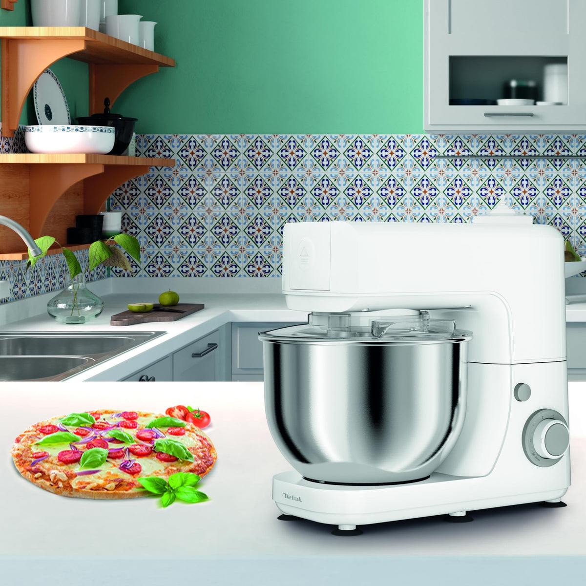 Tefal Masterchef Essential Food Processor, Pizza, Cake, Baking, 800 W, 4.8 L Capacity, Baking Kit, Mixing Hook, 6 Speeds and Pulse Setting, White, QB1501