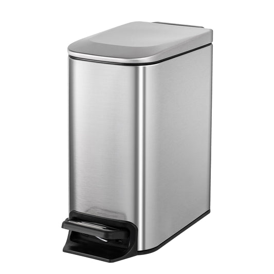 Cesun Small Bathroom Trash Can with Lid, 1.6 Gal, Soft Close, Sliver