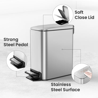 Cesun Small Bathroom Trash Can with Lid, 1.6 Gal, Soft Close, Sliver