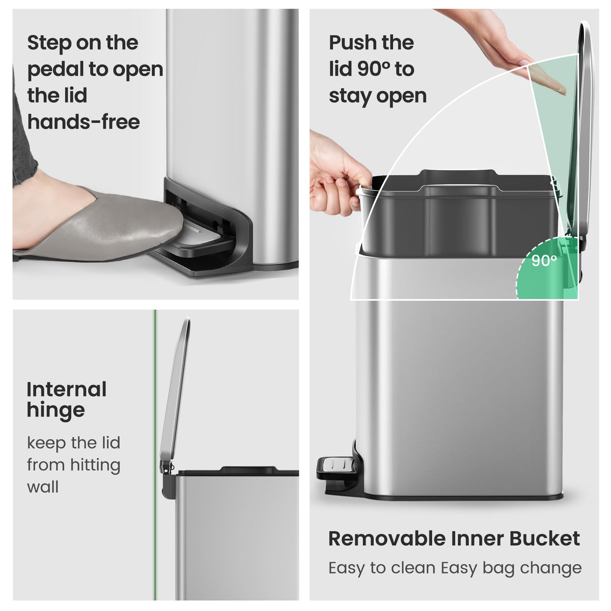 Cesun Small Bathroom Trash Can with Lid, 1.6 Gal, Soft Close, Sliver