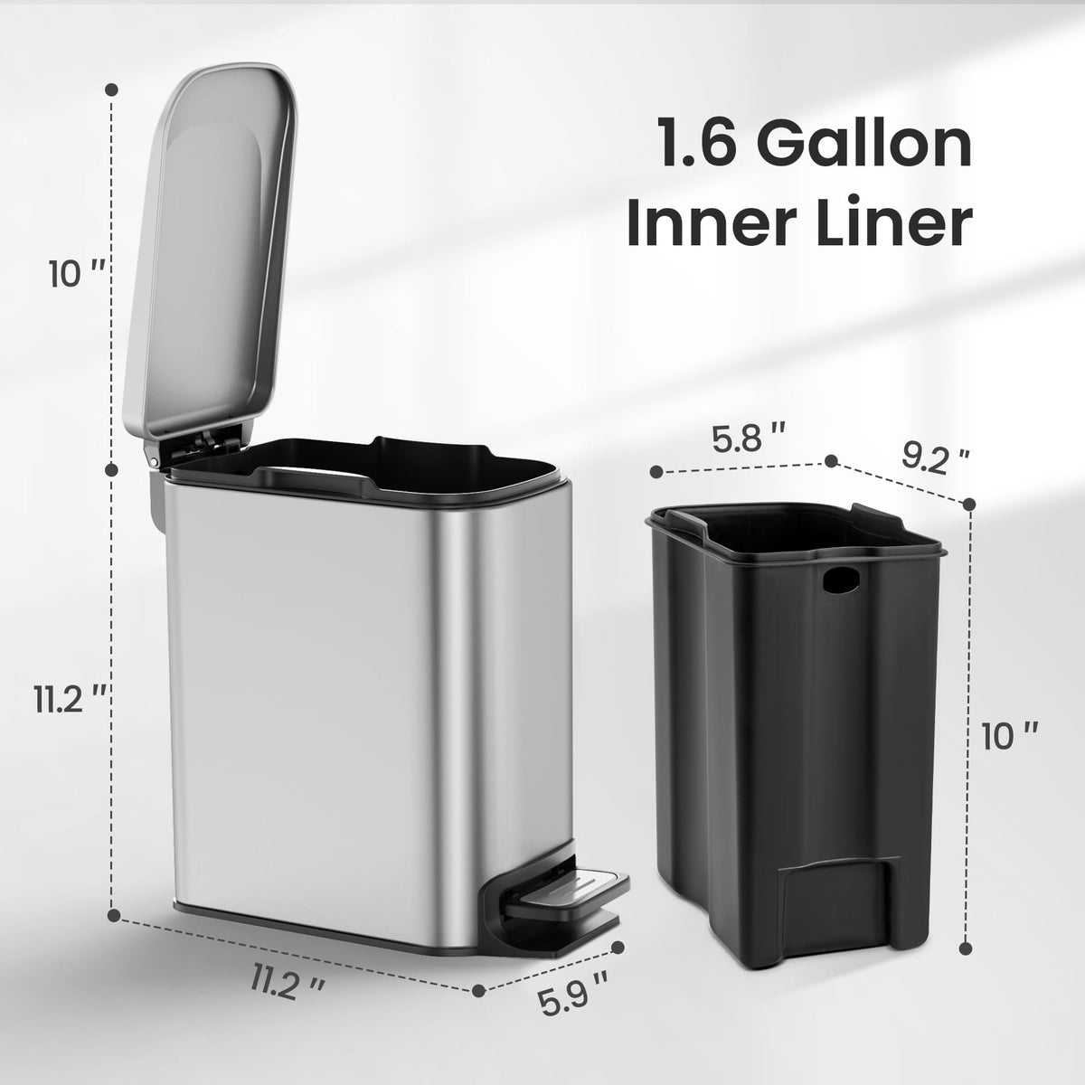 Cesun Small Bathroom Trash Can with Lid, 1.6 Gal, Soft Close, Sliver