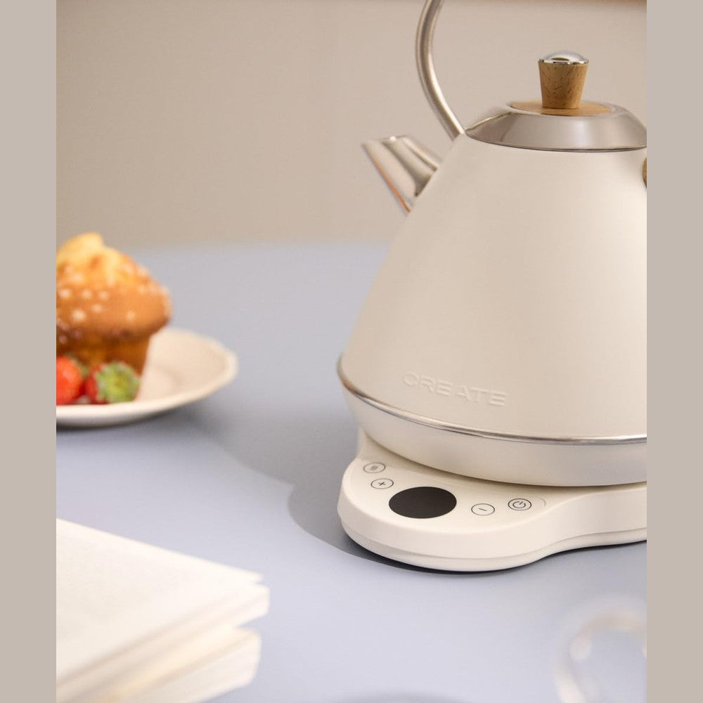 CREATE Kettle Retro Pro Kettle with Temperature Control 1 L Cream White / Automatic Shut-Off / Quick Boil Function / Non-Slip Base / Transparent Window / 1200 W