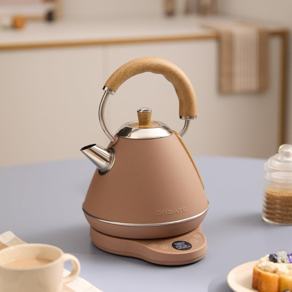 CREATE/KETTLE RETRO PRO/1L Electric Kettle with Temperature Control Mocha / Auto Off System, Quick Boil, Non-Slip Base, Transparent Panel, 1200W