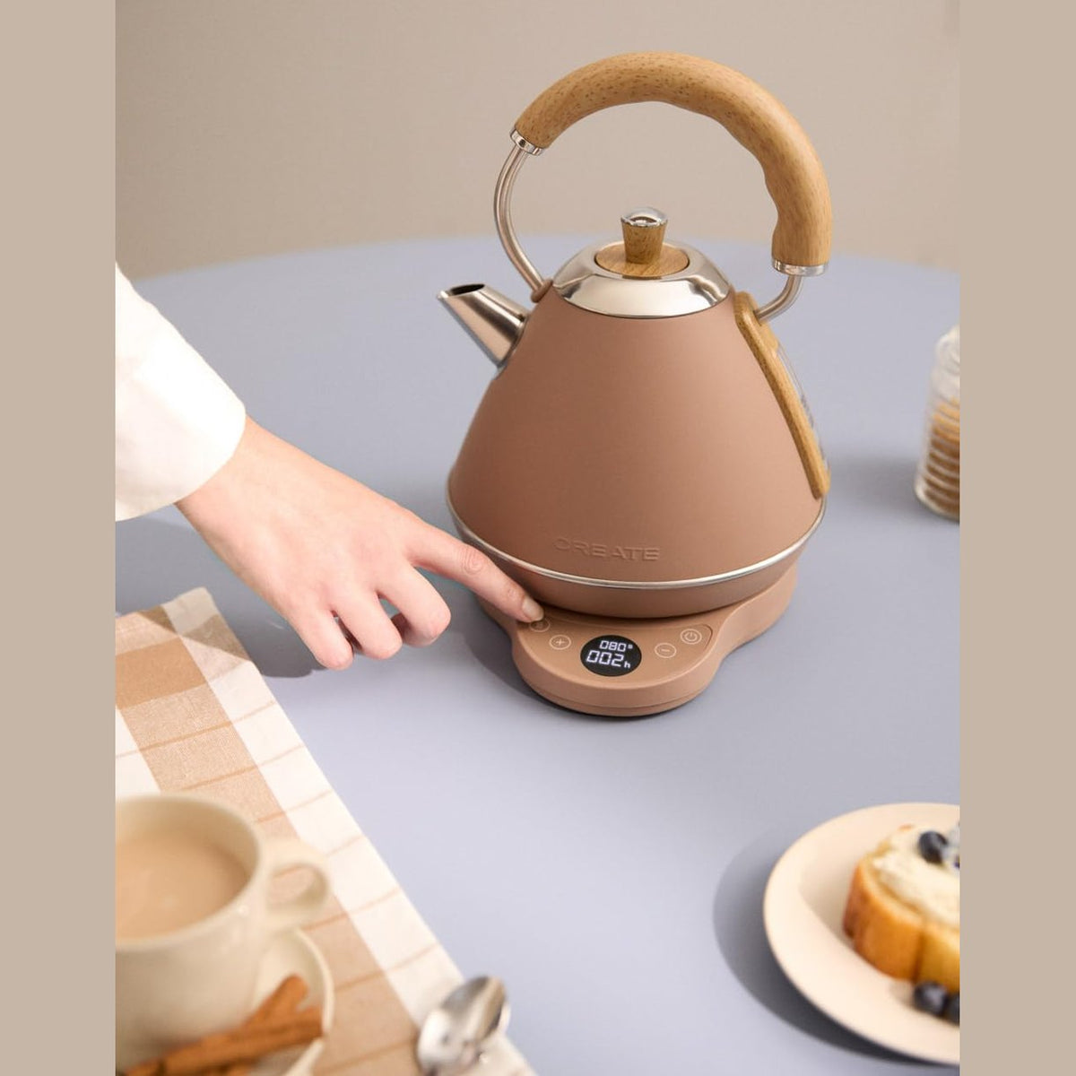 CREATE/KETTLE RETRO PRO/1L Electric Kettle with Temperature Control Mocha / Auto Off System, Quick Boil, Non-Slip Base, Transparent Panel, 1200W