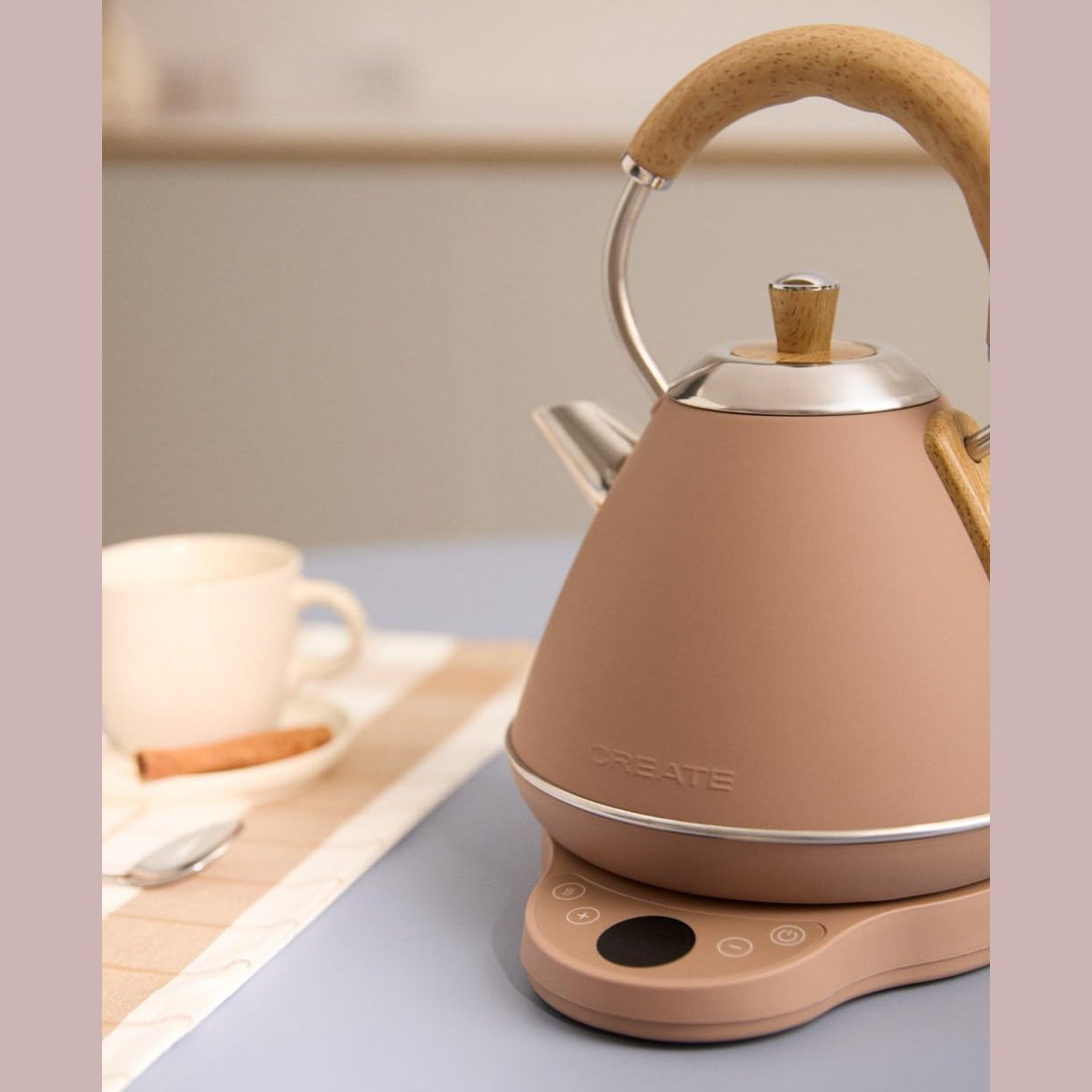 CREATE/KETTLE RETRO PRO/1L Electric Kettle with Temperature Control Mocha / Auto Off System, Quick Boil, Non-Slip Base, Transparent Panel, 1200W