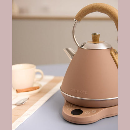 CREATE/KETTLE RETRO PRO/1L Electric Kettle with Temperature Control Mocha / Auto Off System, Quick Boil, Non-Slip Base, Transparent Panel, 1200W
