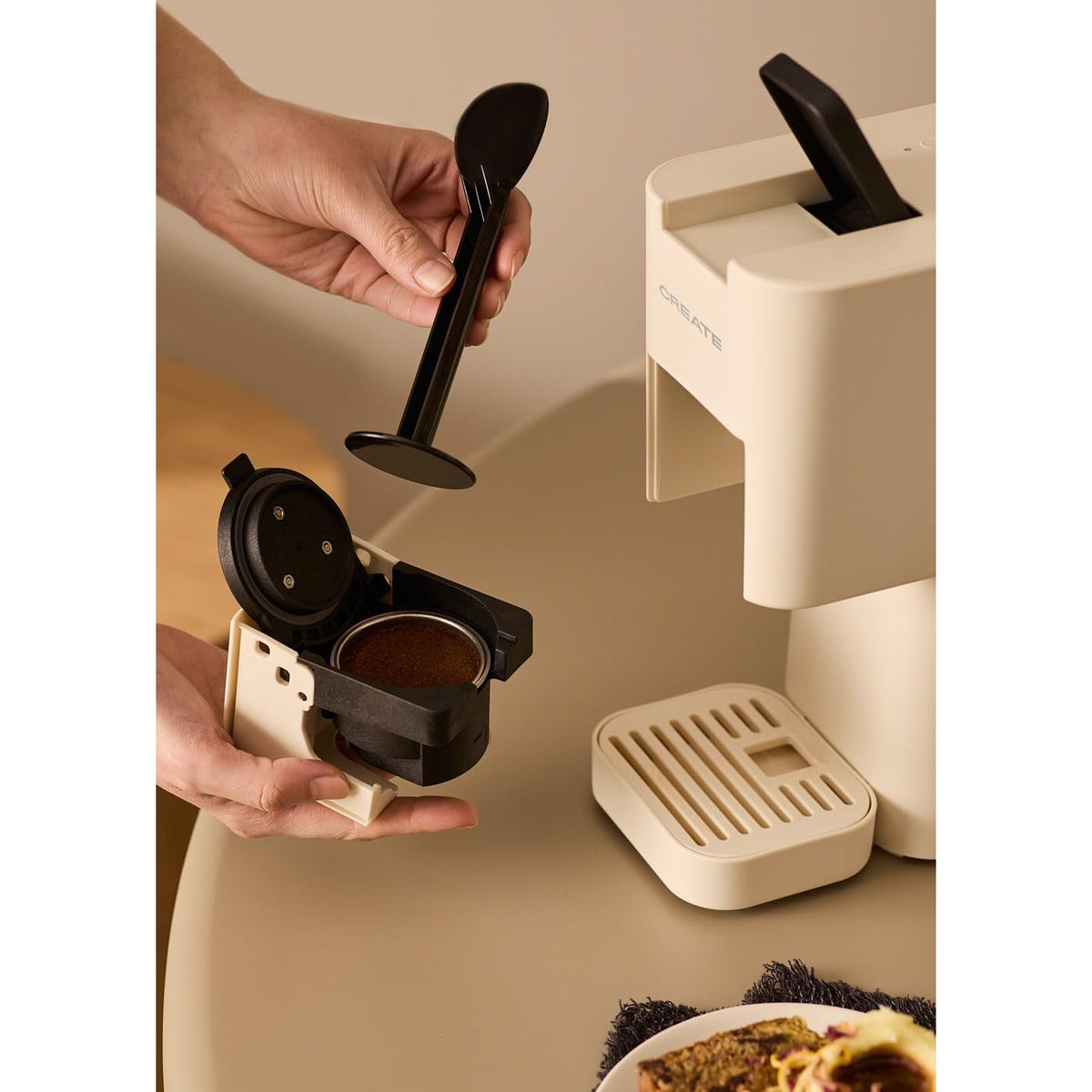 CREATE / THERA STUDIO/Express Multi-Capsule Coffee Machine and Off-White Ground Coffee/Touch Panel, 19 Bar, 3 Interchangeable Adapters, 1450 W