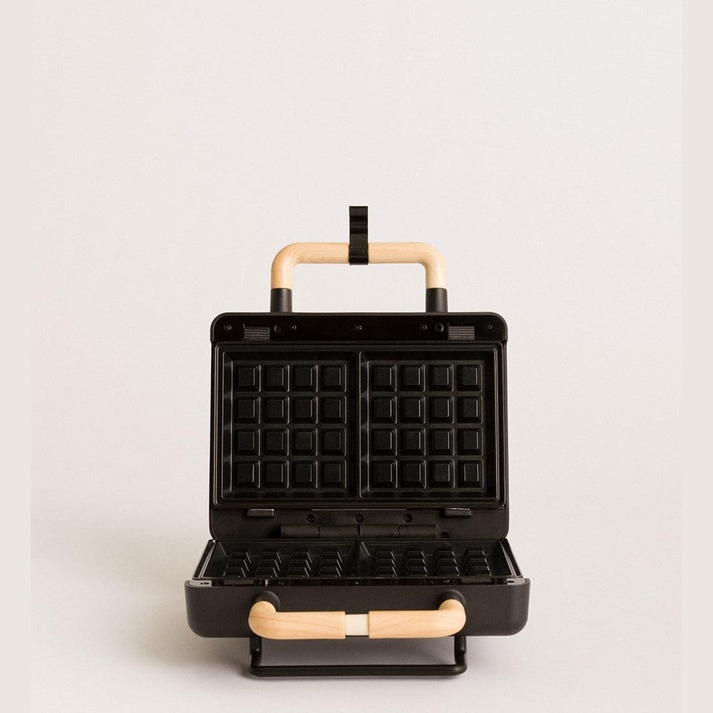 CREATE /STONE STUDIO/Sandwich Maker Grill and Double Black Waffle Maker / 3 Interchangeable Plates: Grill, Waffle and Sandwich, Non-Stick, 100° Opening, 2 Slices, Auto Off, Retro, 800W