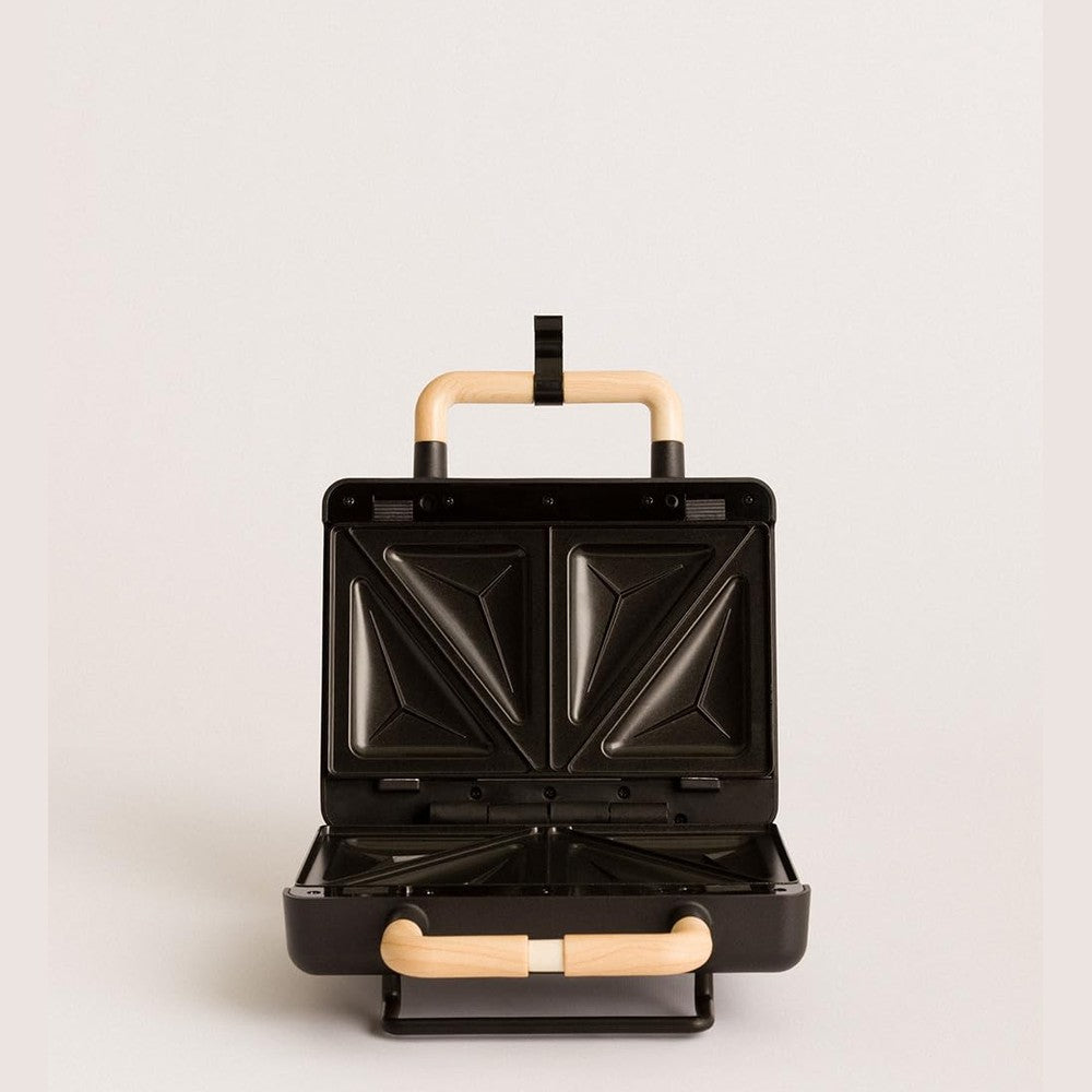 CREATE /STONE STUDIO/Sandwich Maker Grill and Double Black Waffle Maker / 3 Interchangeable Plates: Grill, Waffle and Sandwich, Non-Stick, 100° Opening, 2 Slices, Auto Off, Retro, 800W