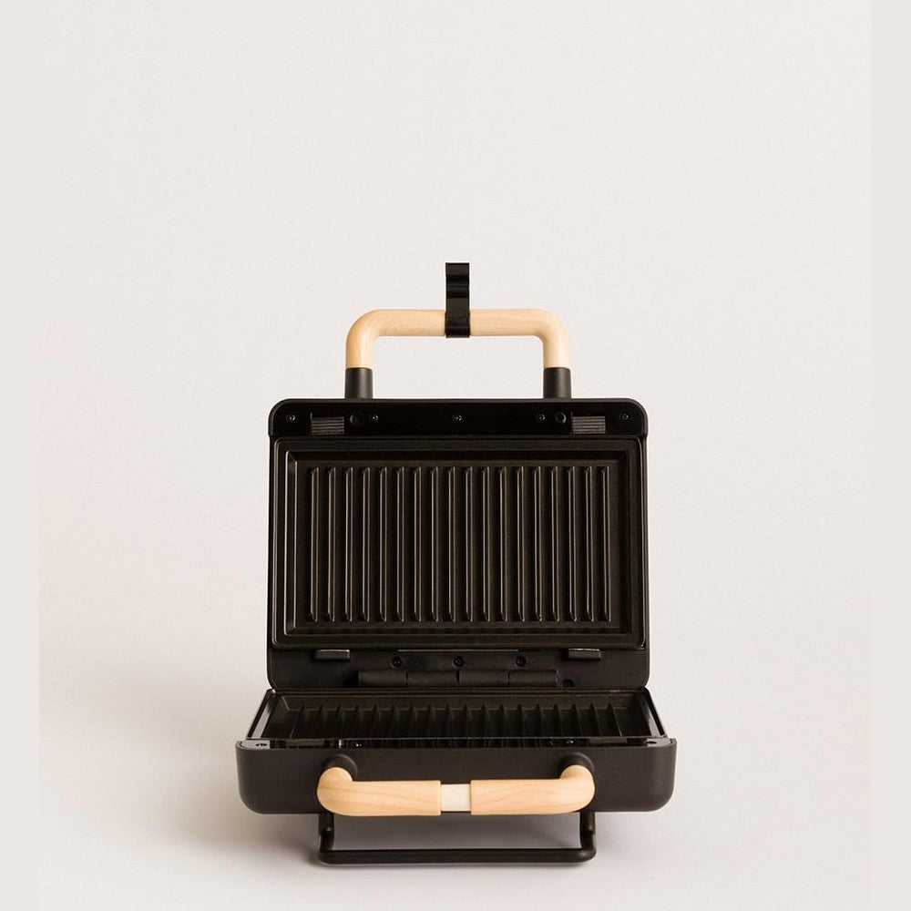CREATE /STONE STUDIO/Sandwich Maker Grill and Double Black Waffle Maker / 3 Interchangeable Plates: Grill, Waffle and Sandwich, Non-Stick, 100° Opening, 2 Slices, Auto Off, Retro, 800W