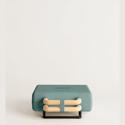 CREATE /STONE STUDIO/Sandwich Maker Grill and Double Waffle Maker Sage Green / 3 Interchangeable Plates: Grill, Waffle and Sandwich, Non-Stick, 100° Opening, 2 Slices, Auto Off, Retro, 800W