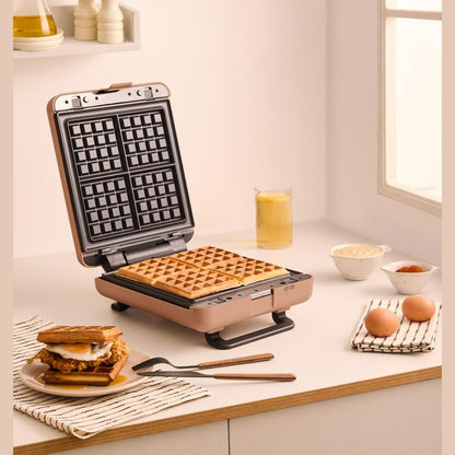 CREATE/STONE STUDIO/Sandwich-Grill and Waffle Maker Quadruple Mocha / 3 Interchangeable Plates: Grill, Waffle and Sandwich, 4 Slices, 1600 W
