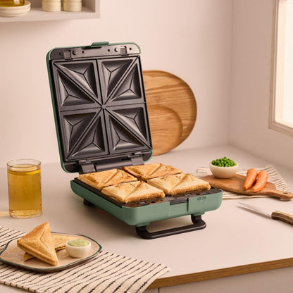CREATE/STONE STUDIO/Sandwich-Grill and Waffle Maker Sage Green / 3 Interchangeable Plates: Grill, Waffle and Sandwich, 1600 W