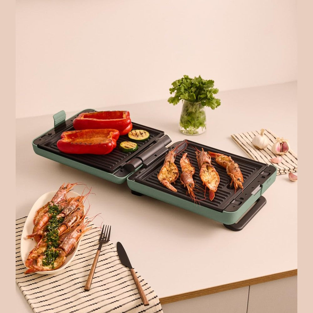 CREATE/STONE STUDIO/Sandwich-Grill and Waffle Maker Sage Green / 3 Interchangeable Plates: Grill, Waffle and Sandwich, 1600 W