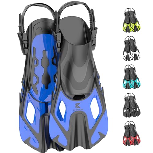 Shop Khroom's adjustable snorkel fins for adults and kids. Perfect for snorkeling, swimming, and diving. Lightweight and short design for ultimate comfort.