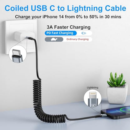 Kiyoda - USB C to Lightning Cable 3FT 2Pack, Coiled, Fast Charging, MFi Certified