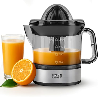 Experience the Lebenlang Electric Lemon Squeezer with high juice yield, dual rotation, and stainless steel design. Perfect for lemons and oranges! Keywords: electric lemon squeezer, high juice yield, dual rotation