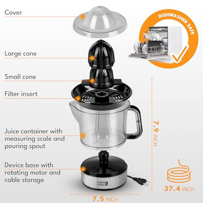 Lebenlang - Electric Lemon Squeezer with High Juice Yield & Dual Rotation