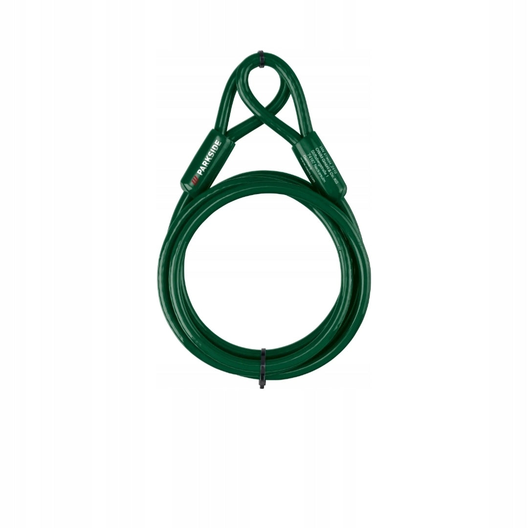 Green steel tow strap with hook ends for reliable vehicle towing