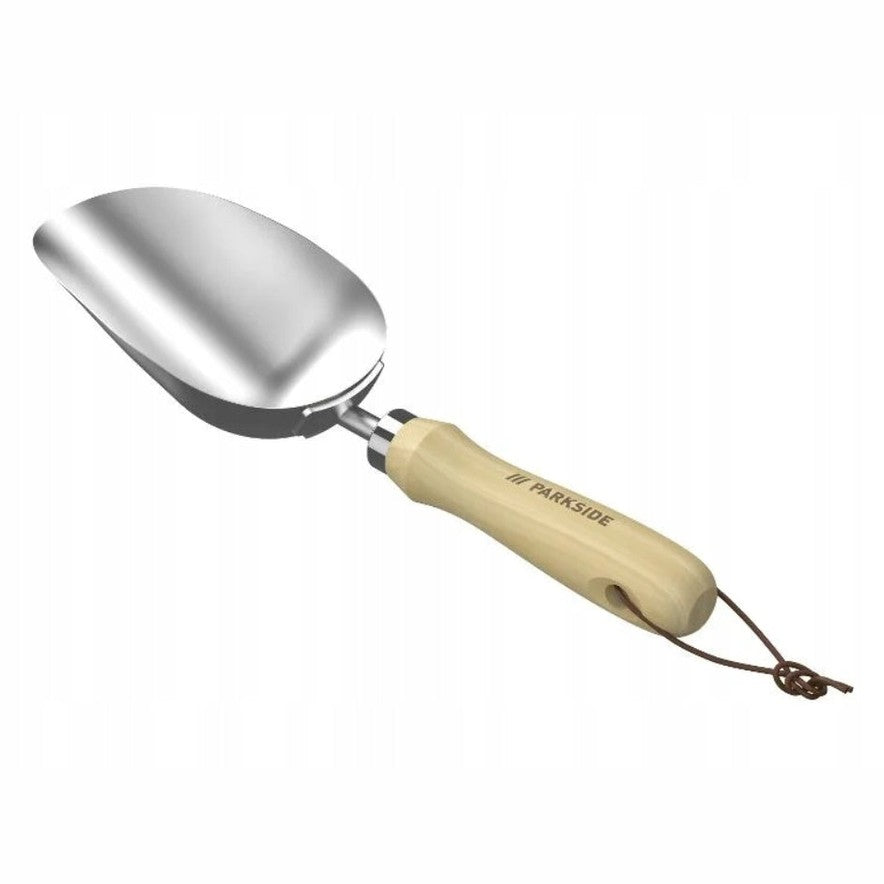 A large capacity garden trowel with a metal blade and an ergonomic plastic handle, suitable for gardening tasks.