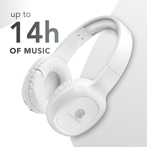 Music Sound - Basic Bluetooth Headphones with 14-Hour Battery Life, LED Indicator, AUX Input, Extendable Headband