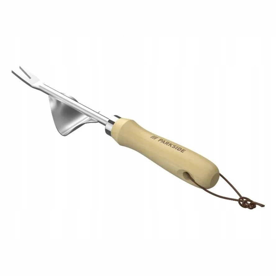 Handheld garden weeder with a forked design for easy weed removal