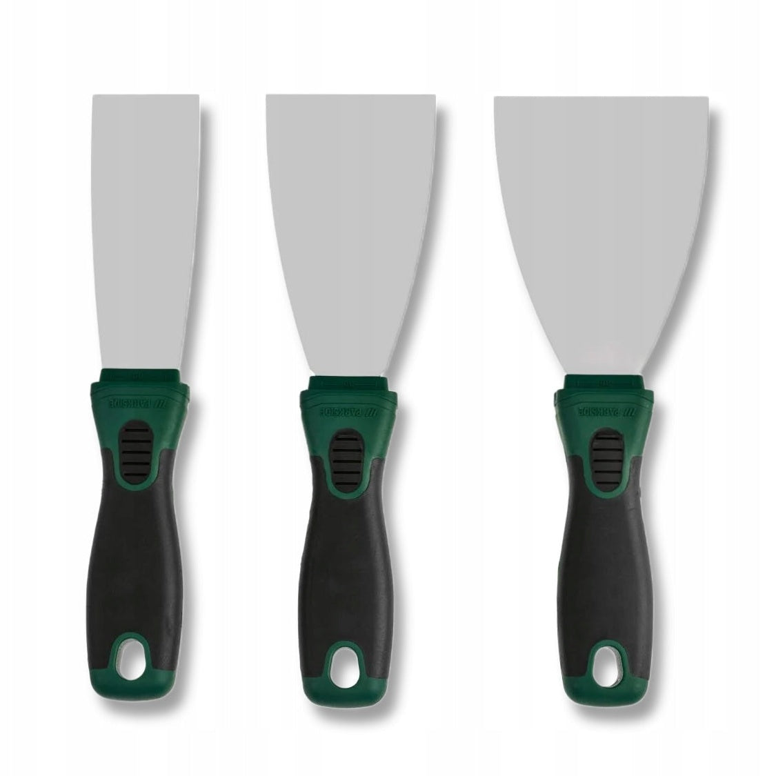 3-piece stainless steel putty knife set with ergonomic handles