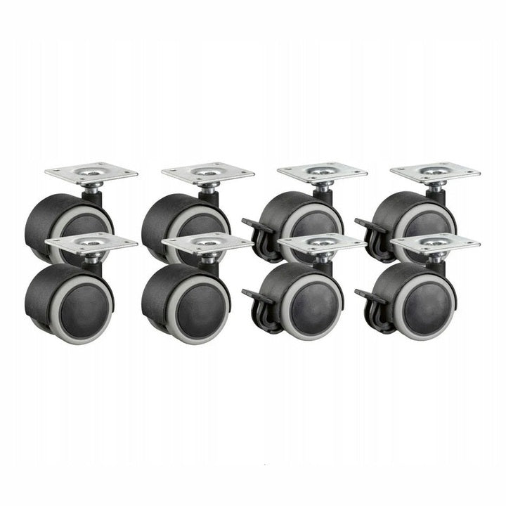 Set of 8 metal and rubber swivel caster wheels with locking mechanism for furniture