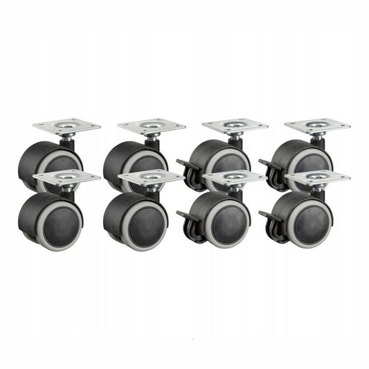 Set of 8 metal and rubber swivel caster wheels with locking mechanism for furniture