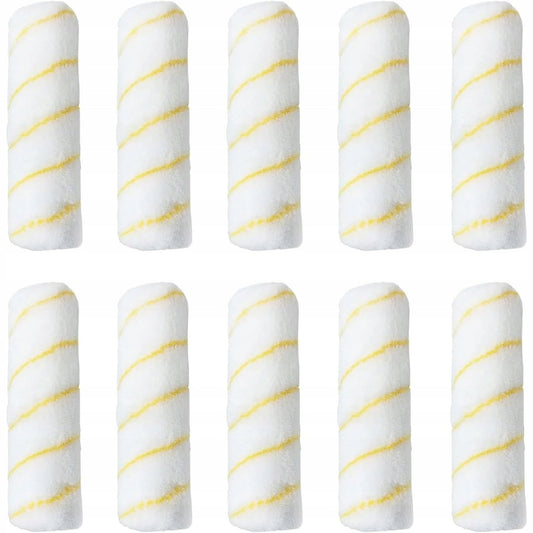 Set of 10 yellow foam painter's roller sleeves with a 25 cm length and a spiral pattern