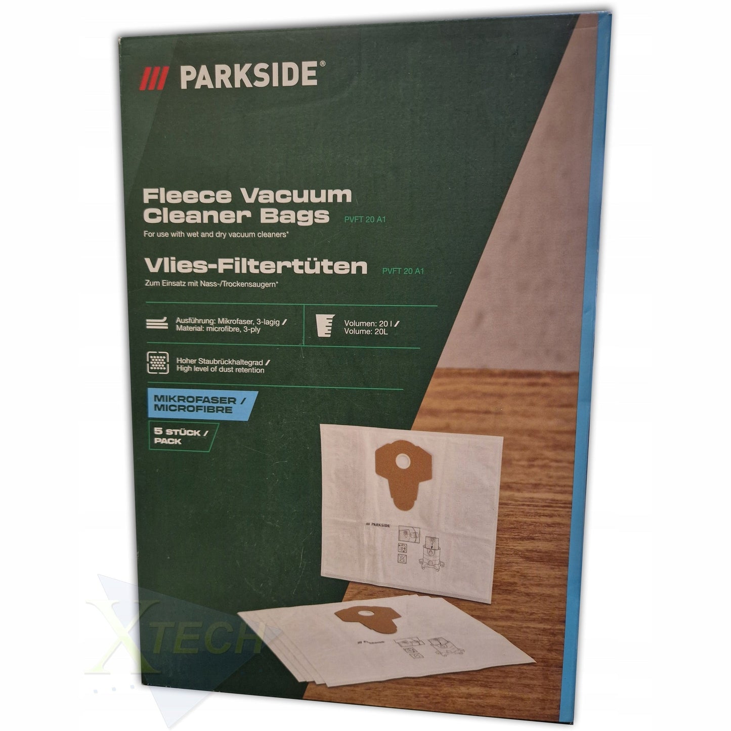 PARKSIDE fleece vacuum cleaner bags, 5 pack, designed for wet and dry vacuum cleaners